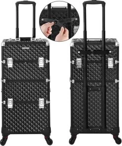Merkloos Trolley, Make-up Koffer, Cosmetische Koffer, Voor Nageldesign, Make-up Organizer, Koffer Met Draagtas, Zwart JHZ04B -Make-Up Poeder Verkoop 1005x1200 4