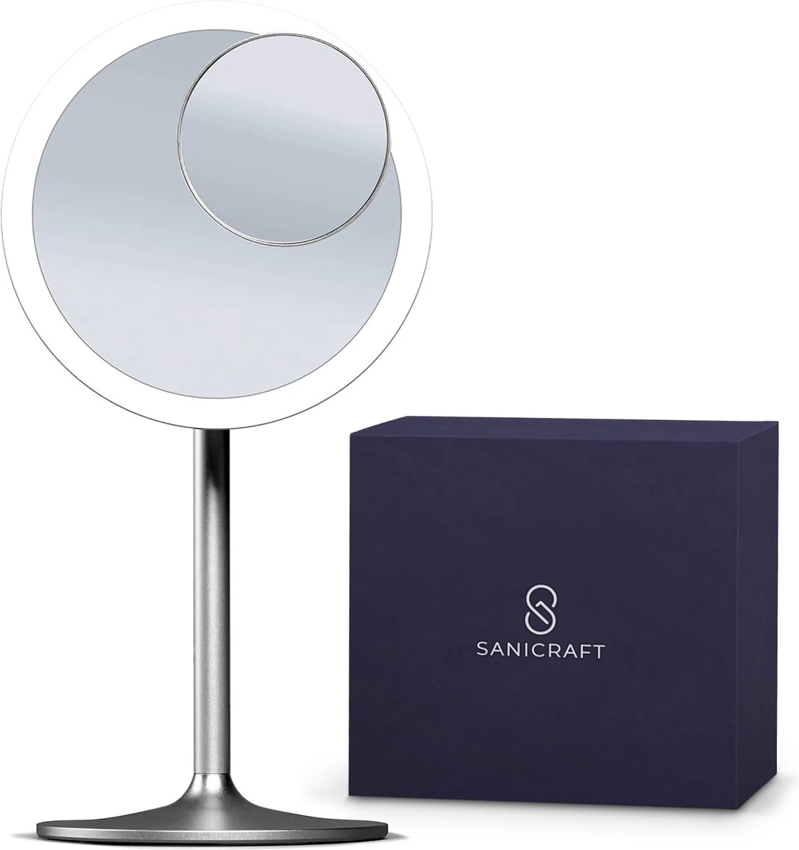 Make-up Spiegel Van Sanicraft® - USB Oplaadbaar - 360 Graden Draaibaar - Make Up Spiegel Met LED Verlichting - Afneembaar 10x Vergroting Spiegeltje - Diameter 17cm 1 Make-up Spiegel Van Sanicraft® - USB Oplaadbaar - 360 Graden Draaibaar - Make Up Spiegel Met LED Verlichting - Afneembaar 10x Vergroting Spiegeltje - Diameter 17cm