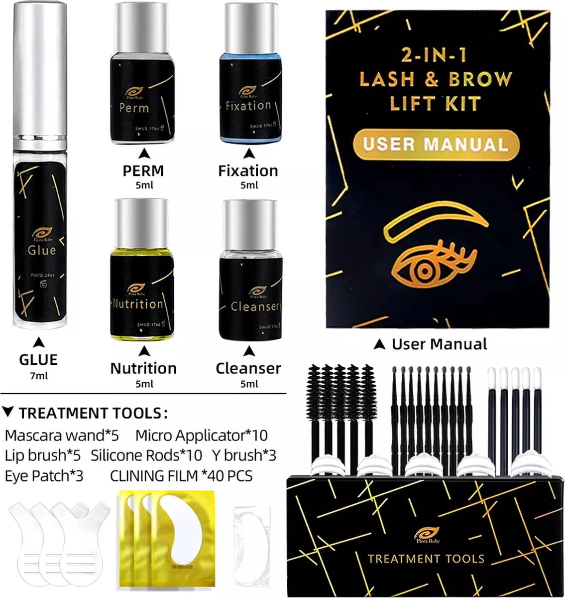 Flora Ruby - Wimper & Wenkbrauw Lifting Set 2 In 1 - Professionele 2 In 1 Lash Lift & Brow Lamination Kit - Permanente Wimperkruller 2 Flora Ruby - Wimper & Wenkbrauw Lifting Set 2 In 1 - Professionele 2 In 1 Lash Lift & Brow Lamination Kit - Permanente Wimperkruller - Afbeelding 2