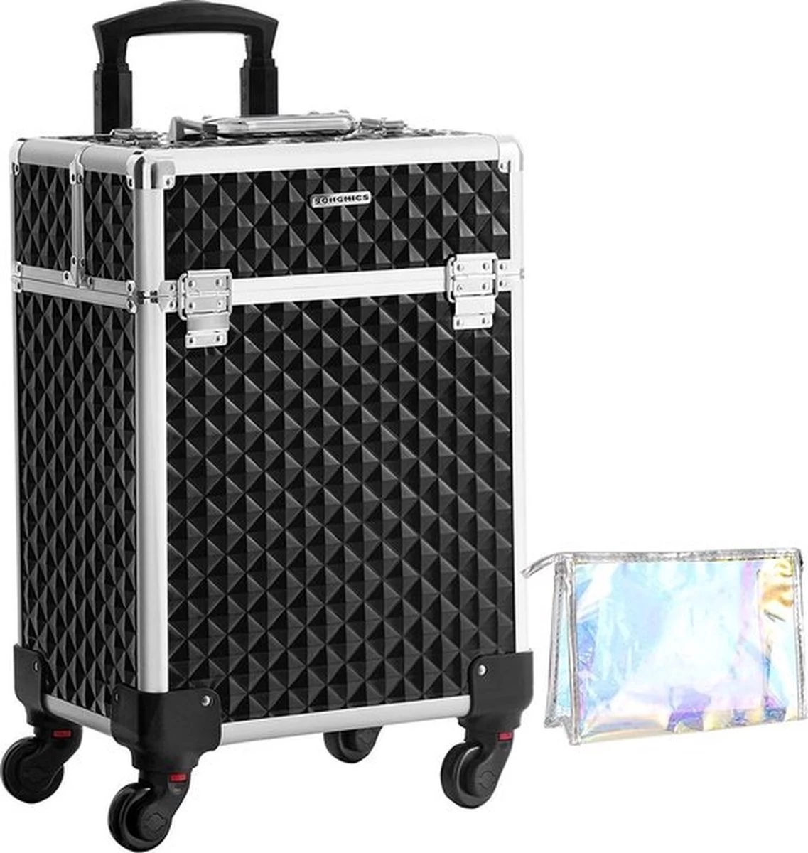 Cosmetische Koffer, Trolley, Make-up Case Met Handvat, 4 Universele Wielen, 4 Uitschuifbare Dienbladen, Make-up Tas, Voor Reizen, Zwart 1 Cosmetische Koffer, Trolley, Make-up Case Met Handvat, 4 Universele Wielen, 4 Uitschuifbare Dienbladen, Make-up Tas, Voor Reizen, Zwart