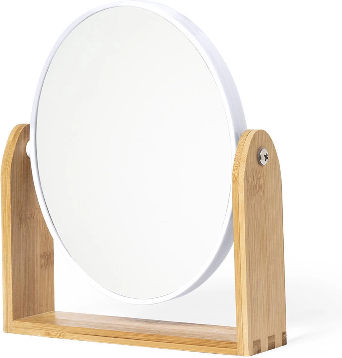 Merkloos Make-up Spiegel - Tafelspiegel - Op Standaard - Rond - Compact - Dames - Bamboe - Beige 3 Merkloos Make-up Spiegel - Tafelspiegel - Op Standaard - Rond - Compact - Dames - Bamboe - Beige - Afbeelding 3