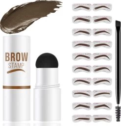 Merkloos Premium Wenkbrauw Stempel - Wenkbrauw Sjabloon - Wenkbrauwstempel - Brow Stamp - 10 Sjablonen - Borsteltje - Herbruikbaar - Waterdicht - Cadeau Voor Haar - Mediumbruin