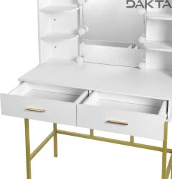 Dakta ® Luxe Make-Up Tafel Met Spiegel Met Verlichting | 2 Lades | Wit En Goud | Kaptafel 8 Dakta ® Luxe Make-Up Tafel Met Spiegel Met Verlichting | 2 Lades | Wit En Goud | Kaptafel -Make-Up Poeder Verkoop 1155x1200 3