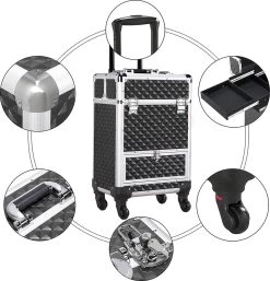 Monkey's Aluminium Kapperskoffer - Zwart - Beauty Case - Cosmeticakoffer - Make-upkoffer - Trolley - 360 Graden Wielen - 34 X 24 X 55.5 Cm -Make-Up Poeder Verkoop 1155x1200 5