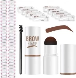 Merkloos Wenkbrauw Stempel – Brow Stamp – Stempelset – Make Up – Bruin – Incl. 34 Sjablonen – Incl. Wenkbrauw Borstel – Waterproof - Herbruikbaar - Cadeau Voor Haar