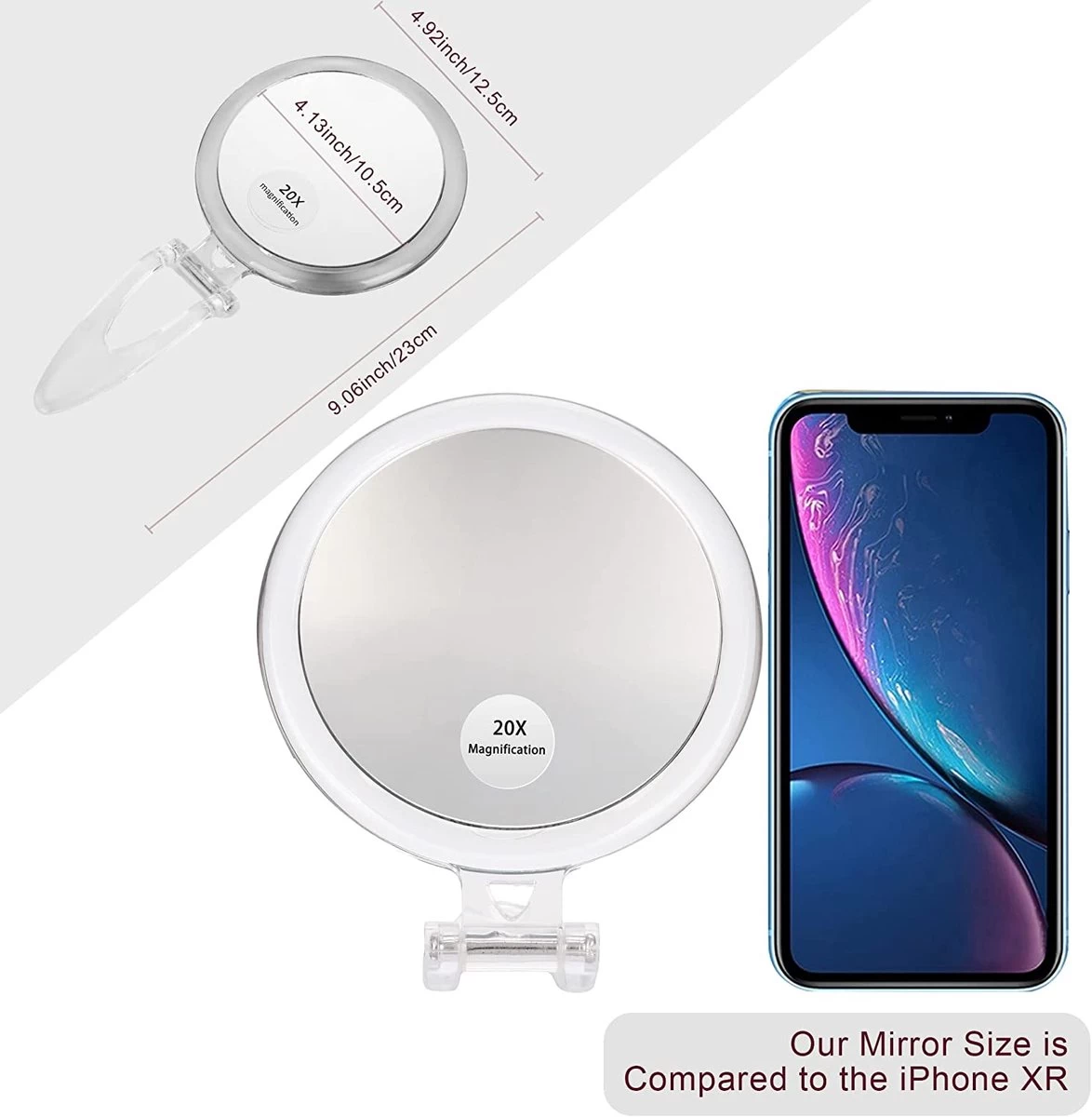 5 Inch, 20x Vergrotende Spiegel, Tweezijdige Spiegel, 20X/1x Vergroting, Opvouwbare Make-upspiegel Met Handheld/standaard, Gebruik Voor Make-up Toepassing, Pincet, En Mee-eter/smetverwijdering. (zilver) 2 5 Inch, 20x Vergrotende Spiegel, Tweezijdige Spiegel, 20X/1x Vergroting, Opvouwbare Make-upspiegel Met Handheld/standaard, Gebruik Voor Make-up Toepassing, Pincet, En Mee-eter/smetverwijdering. (zilver) - Afbeelding 2