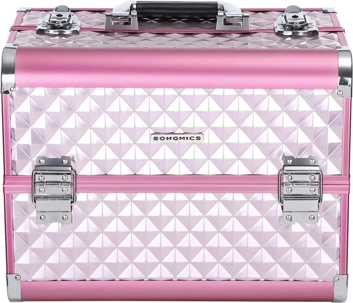 Homeza® Cosmetica Koffer - Make-up Doos - Visagie Koffer - Roze-Zilver 1 Homeza® Cosmetica Koffer - Make-up Doos - Visagie Koffer - Roze-Zilver