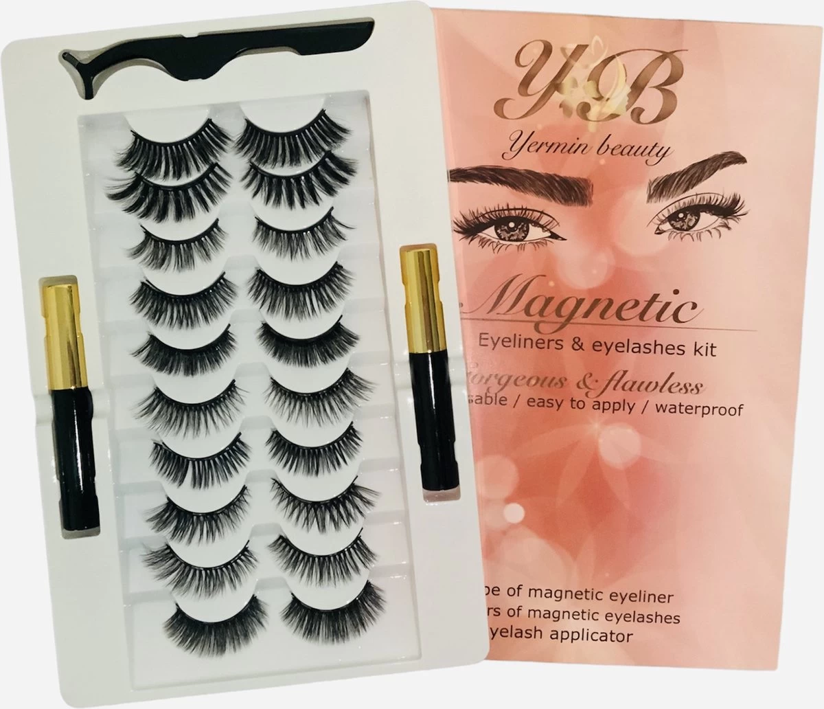 Yermin Beauty Magnetische Wimpers Met Eyeliner Pen Set - Magnetic Lashes - Magneet - 10 Sets Nepwimpers Met 2 Eyelinergel En 1 Applicator - Zwart 2 Yermin Beauty Magnetische Wimpers Met Eyeliner Pen Set - Magnetic Lashes - Magneet - 10 Sets Nepwimpers Met 2 Eyelinergel En 1 Applicator - Zwart - Afbeelding 2