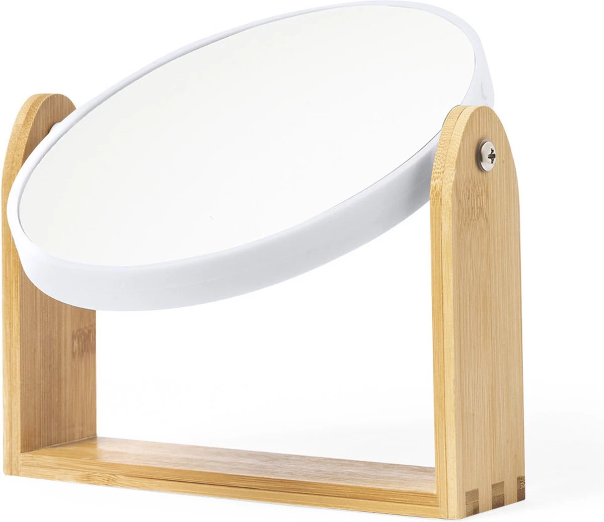 Merkloos Make-up Spiegel - Tafelspiegel - Op Standaard - Rond - Compact - Dames - Bamboe - Beige 2 Merkloos Make-up Spiegel - Tafelspiegel - Op Standaard - Rond - Compact - Dames - Bamboe - Beige - Afbeelding 2