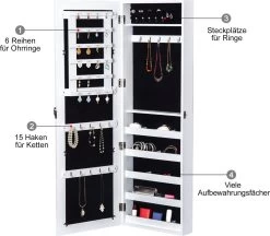 HOMCOM 2-in-1 Sieradenkast Wandspiegel Spiegelkast Sieraden Ladekast Spiegel 833-102WT 16 HOMCOM 2-in-1 Sieradenkast Wandspiegel Spiegelkast Sieraden Ladekast Spiegel 833-102WT -Make-Up Poeder Verkoop 1200x1049 4