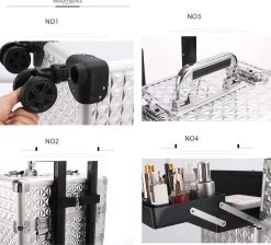 Kapper Koffer Gouden Kleur | Nagel | Visagist | Make-up | Cosmetica | Schminken | Trolley Stevig En Gemaakt Van Aluminium | 3 Delig | 8 Wielen | Bedekt Met Mooie Diamantjes -Make-Up Poeder Verkoop 1200x1086 14