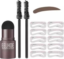 Wenkbrauw Stempel- Poeder - Herbruikbaar - Donker Bruin - Wenkbrauwstempel- Inclusief Sjablonen - Natuurlijke Kleur- Vegan | Eyebrow Powder | Cadeau Voor Haar