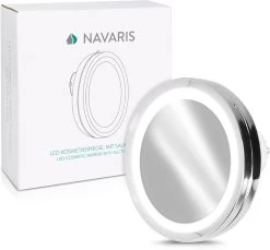 Navaris LED Make-up Spiegel - Vergrotende Cosmeticaspiegel - 360° Draaibaar - 5x Vergroting - Met Zuignap - Badkamerspiegel - Reisspiegel - Zilver -Make-Up Poeder Verkoop 1200x1112 5