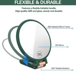 FOGARI Handspiegel Met 1 X 10 X Vergroting, Dubbelzijdige Make-upspiegel, Draagbare Kleine Spiegel, Inklapbare Verstelbare Spiegel Met Handvat, Ronde Reisspiegel, Make-upspiegel, Tafelspiegel, 360 Graden Draaibaar -Make-Up Poeder Verkoop 1200x1114 4