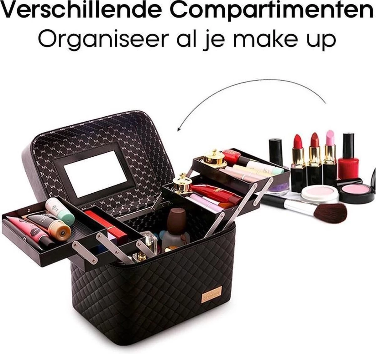 Confibel Make Up Koffer - Uitklapbaar - 5 Opbergbakken - Met Spiegel - Zwart 11 Confibel Make Up Koffer - Uitklapbaar - 5 Opbergbakken - Met Spiegel - Zwart - Afbeelding 11