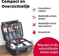 Mmoods Make-up Koffer – Make Up Tas Reizen – Makeup Organizer Verstelbaar -Beautycase Waterdicht – Make-up Tasje Voor Onderweg – Toilettas Voor Cosmetica Zwart -Make-Up Poeder Verkoop 1200x1150 7