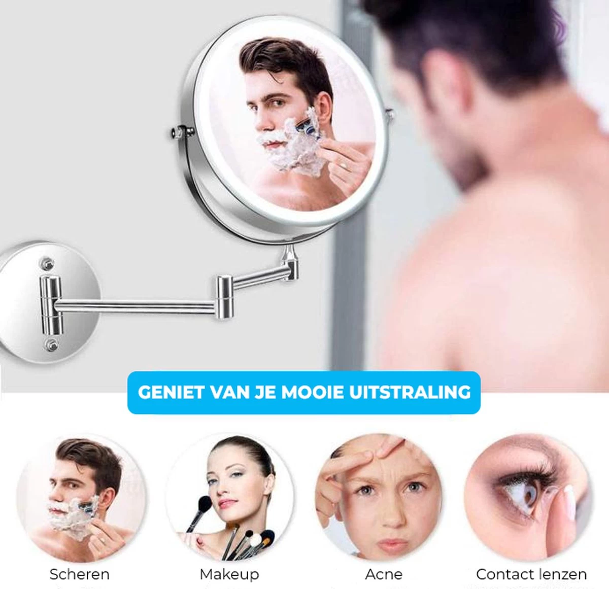 MH Products - Make Up Spiegel - Rond - Wanspiegel - Spiegellamp - 5x Vergroting - 17,5 Cm CM 2 MH Products - Make Up Spiegel - Rond - Wanspiegel - Spiegellamp - 5x Vergroting - 17,5 Cm CM - Afbeelding 2