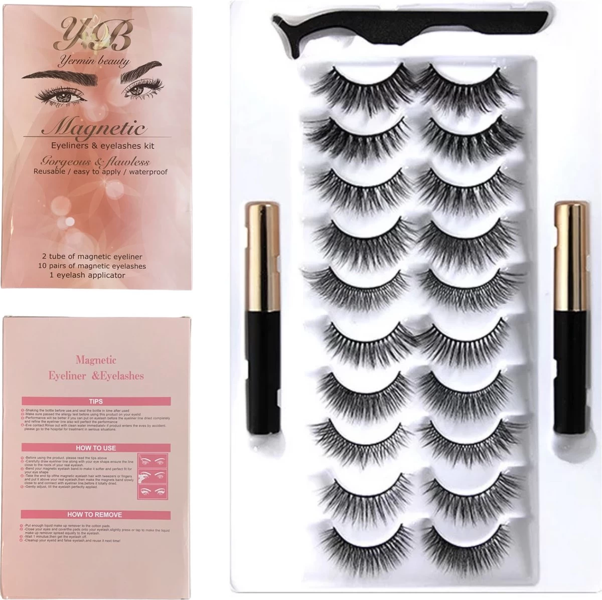 Yermin Beauty Magnetische Wimpers Met Eyeliner Pen Set - Magnetic Lashes - Magneet - 10 Sets Nepwimpers Met 2 Eyelinergel En 1 Applicator - Zwart 1 Yermin Beauty Magnetische Wimpers Met Eyeliner Pen Set - Magnetic Lashes - Magneet - 10 Sets Nepwimpers Met 2 Eyelinergel En 1 Applicator - Zwart
