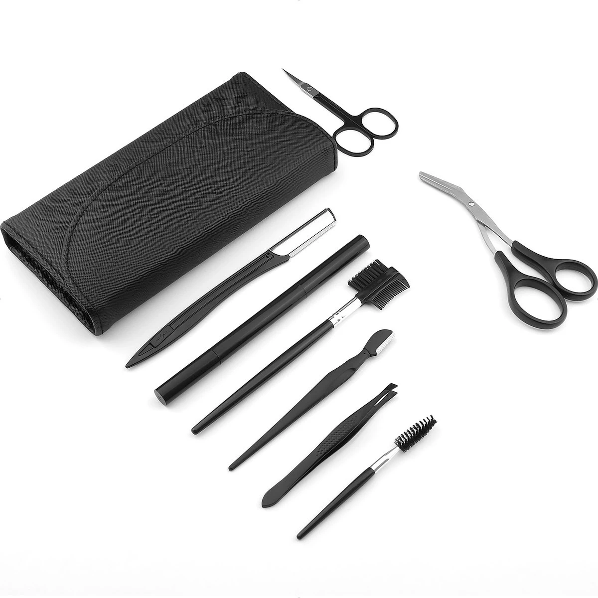 Wenkbrauw Trimmer Set - 8-delig – Met Epileer Pincet, 2x Wenkbrauw Schaartje, 2x Wenkbrauwmesje, Wenkbrauw Borstel, Wenkbrauwpotlood, Spoolie – In Stevige Etui - Zwart 10 Wenkbrauw Trimmer Set - 8-delig – Met Epileer Pincet, 2x Wenkbrauw Schaartje, 2x Wenkbrauwmesje, Wenkbrauw Borstel, Wenkbrauwpotlood, Spoolie – In Stevige Etui - Zwart - Afbeelding 10
