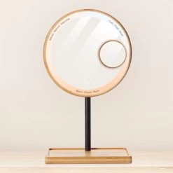 Lanaform - Bamboo Mirror - Oplaadbare Staande Spiegel ×1 · ×3 - Elegant Design Van Bamboe Met Zwarte Poedercoatingafwerking - Ledlampen Met Lange Levensduur