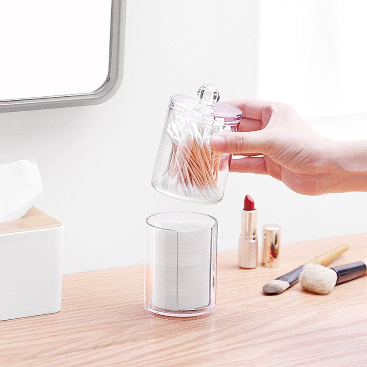 Without Lemon - Wattenstaafjes En Wattenschijfjes Houder - Dubbel Transparant Opberghouder - Opbergdoosje - Makeup Organizer - Open En Dichte Houder - Met Deksel - Stapelbaar 2 Without Lemon - Wattenstaafjes En Wattenschijfjes Houder - Dubbel Transparant Opberghouder - Opbergdoosje - Makeup Organizer - Open En Dichte Houder - Met Deksel - Stapelbaar - Afbeelding 2