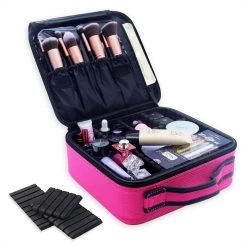 Cosmetica Koffer - Make-up Koffer Met Verstelbare Vakken - Visagie En Nagelstyliste Beauty Koffer - 26x23x9CM - Roze