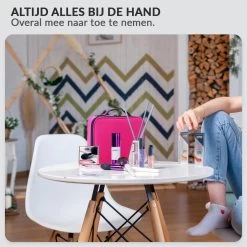 Cosmetica Koffer - Make-up Koffer Met Verstelbare Vakken - Visagie En Nagelstyliste Beauty Koffer - 26x23x9CM - Roze -Make-Up Poeder Verkoop 1200x1200 1258