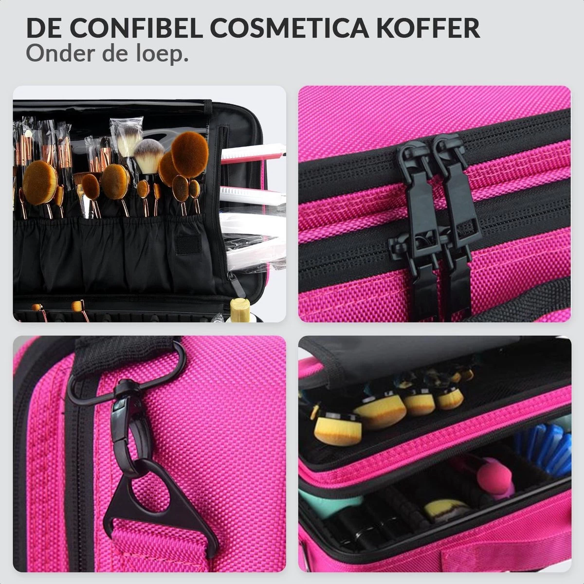 Cosmetica Koffer - Make-up Koffer Met Verstelbare Vakken - Visagie En Nagelstyliste Beauty Koffer - 37x27x13CM - Roze 6 Cosmetica Koffer - Make-up Koffer Met Verstelbare Vakken - Visagie En Nagelstyliste Beauty Koffer - 37x27x13CM - Roze - Afbeelding 6
