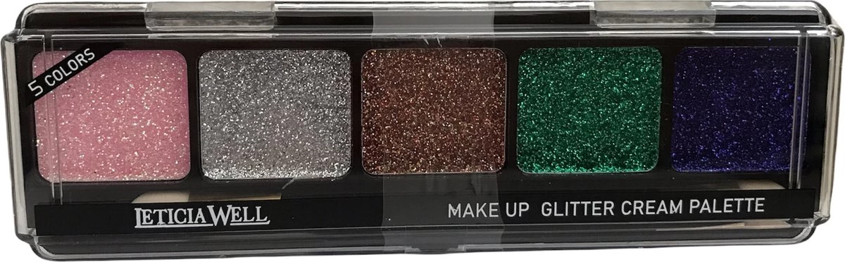 Leticia Well - Glitter Cream Make-up Palette Ogen En Lippen - 5 Tinten Roze/zilver/koper/groen/paars - Nummer 03 2 Leticia Well - Glitter Cream Make-up Palette Ogen En Lippen - 5 Tinten Roze/zilver/koper/groen/paars - Nummer 03 - Afbeelding 2