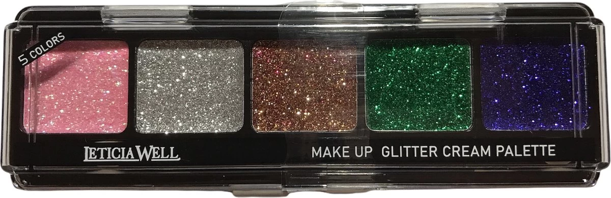 Leticia Well - Glitter Cream Make-up Palette Ogen En Lippen - 5 Tinten Roze/zilver/koper/groen/paars - Nummer 03 1 Leticia Well - Glitter Cream Make-up Palette Ogen En Lippen - 5 Tinten Roze/zilver/koper/groen/paars - Nummer 03