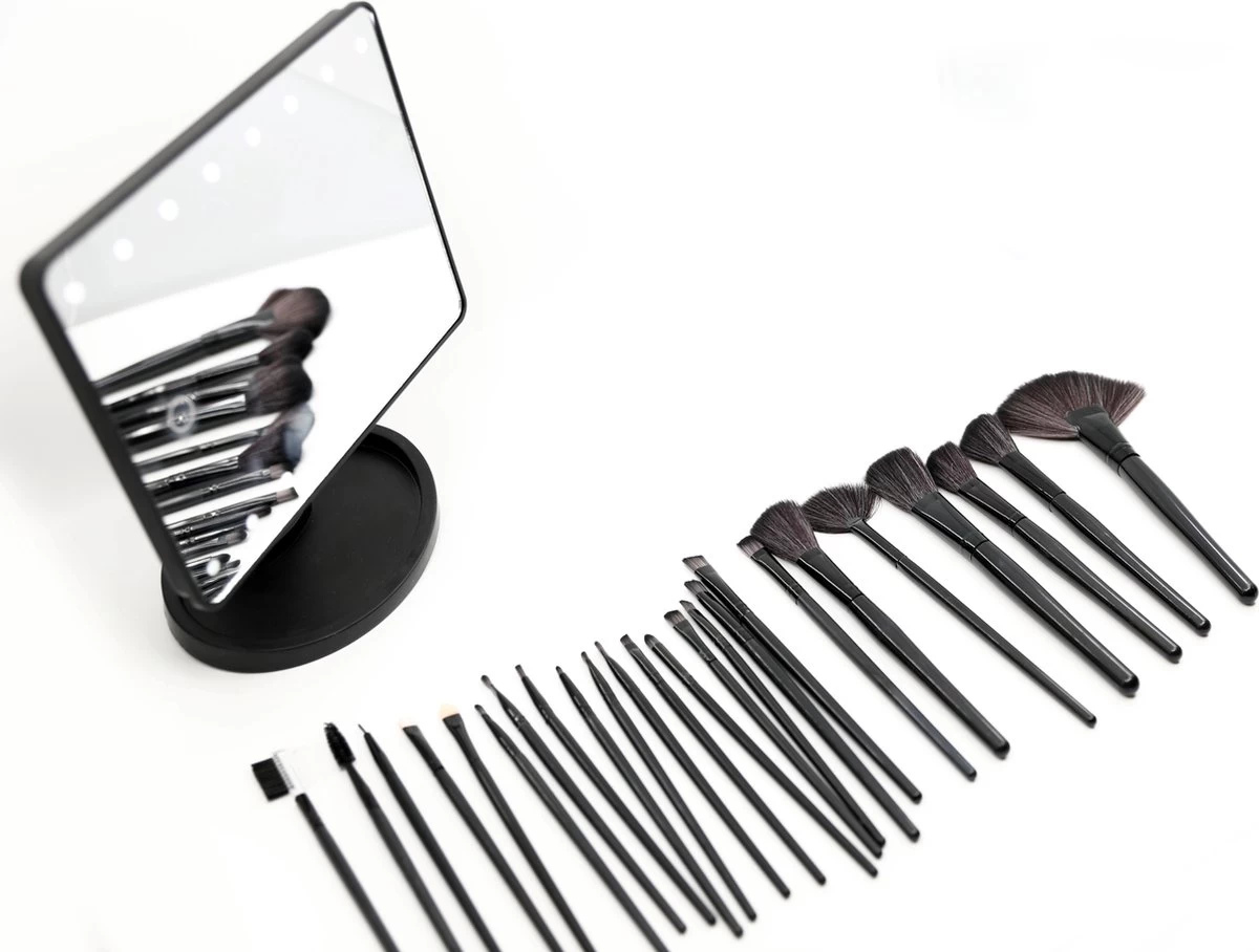 De Ultieme Make-up Ervaring: Cosmetische Spiegel Met 16 LED's En Set Van 24 Professionele Make-up Kwasten - Perfect Voor Een Vlekkeloze En Verlichte Look! Spiegel - Kwasten - Make-up Kwasten - Make-up Spiegel - Verlichting - LED - 4 De Ultieme Make-up Ervaring: Cosmetische Spiegel Met 16 LED's En Set Van 24 Professionele Make-up Kwasten - Perfect Voor Een Vlekkeloze En Verlichte Look! Spiegel - Kwasten - Make-up Kwasten - Make-up Spiegel - Verlichting - LED - - Afbeelding 4