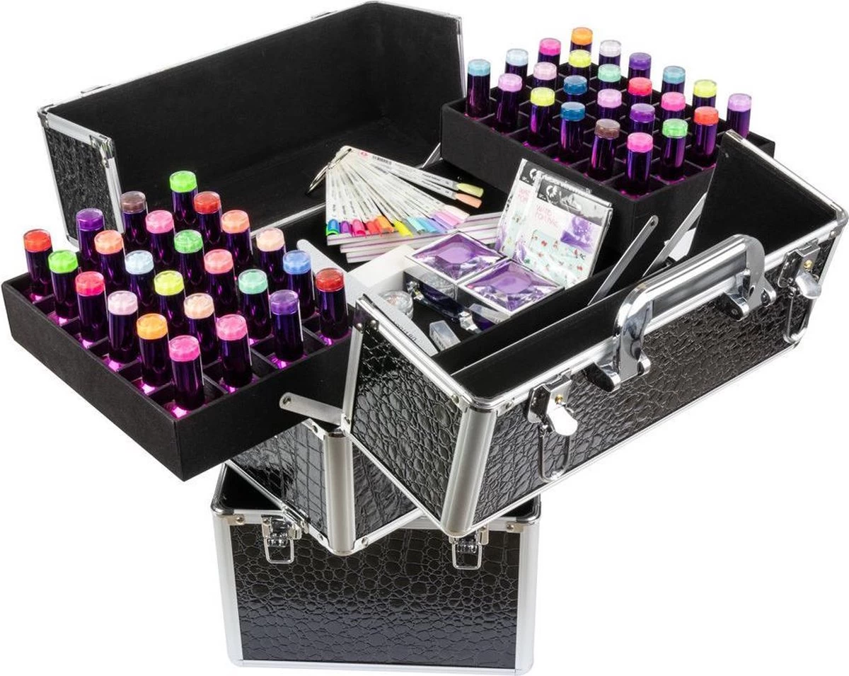 Cosmetica Of Nagel Koffer XL Zwart Glad 3 Cosmetica Of Nagel Koffer XL Zwart Glad - Afbeelding 3