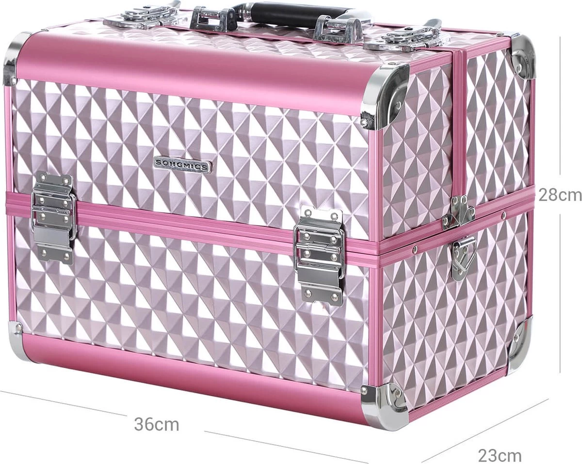 Homeza® Cosmetica Koffer - Make-up Doos - Visagie Koffer - Roze-Zilver 5 Homeza® Cosmetica Koffer - Make-up Doos - Visagie Koffer - Roze-Zilver - Afbeelding 5