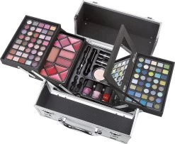 Merkloos Make-upkoffer | Beautycase | Multifunctioneel | Oogschaduw | Professioneel | Cosmetica-set | Rijke Kleuren | 113 Delen | Aluminium Koffer | Lipgloss | Nagellak | 26 X 20.3 X 14 Cm