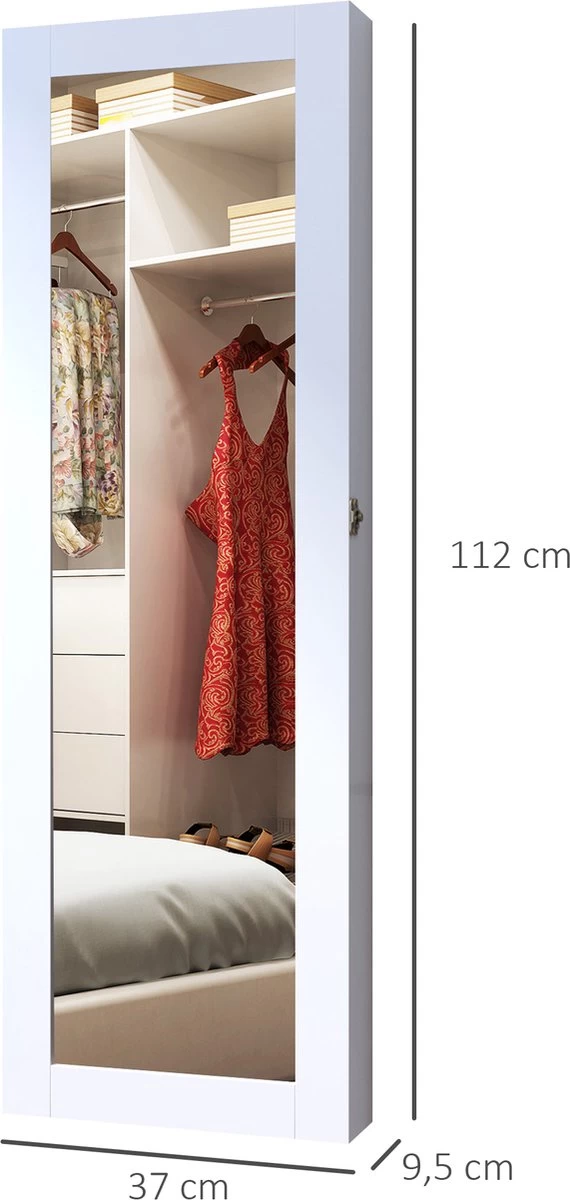 HOMCOM 2-in-1 Sieradenkast Wandspiegel Spiegelkast Sieraden Ladekast Spiegel 833-102WT 2 HOMCOM 2-in-1 Sieradenkast Wandspiegel Spiegelkast Sieraden Ladekast Spiegel 833-102WT - Afbeelding 2