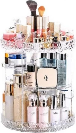 JZK Clear Acryl Home Beauty-organizer 360°, Draaibaare Cosmeticabox Voor Dresser, Slaapkamer, Badkamer, Voor Lippenstift, Kwastjes, Nagellak, Crèmes
