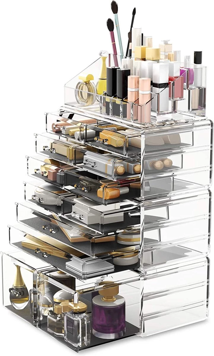 Make-up Cosmetische Organizer Opbergladen Display Dozen Case Met Laden (12D, Transparant) 1 Make-up Cosmetische Organizer Opbergladen Display Dozen Case Met Laden (12D, Transparant)