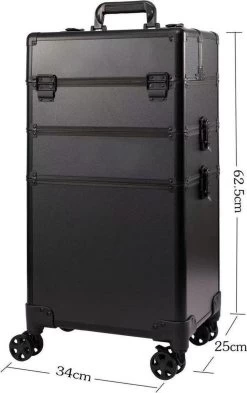 Beautycase / Beautykoffer / Trolley Voor Opbergen Van Uw Persoonlijke Verzorgingsproducten In 3 In 1 Van Aluminium - Bekleed Zwart Fluweel - 8wielen - Kapper - Tattoo - Nagel - Visagie - Make-up - Cosmetica - Schmink - Beauty Case / Beauty Koffer -Make-Up Poeder Verkoop 755x1200 7