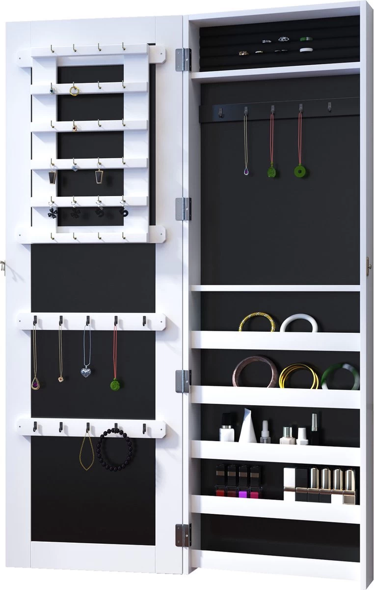 HOMCOM 2-in-1 Sieradenkast Wandspiegel Spiegelkast Sieraden Ladekast Spiegel 833-102WT 1 HOMCOM 2-in-1 Sieradenkast Wandspiegel Spiegelkast Sieraden Ladekast Spiegel 833-102WT