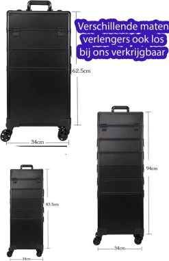 Beautycase / Beautykoffer / Trolley Voor Opbergen Van Uw Persoonlijke Verzorgingsproducten In 3 In 1 Van Aluminium - Bekleed Zwart Fluweel - 8wielen - Kapper - Tattoo - Nagel - Visagie - Make-up - Cosmetica - Schmink - Beauty Case / Beauty Koffer -Make-Up Poeder Verkoop 777x1200 10