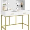 Dakta ® Luxe Make-Up Tafel Met Spiegel Met Verlichting | 2 Lades | Wit En Goud | Kaptafel
