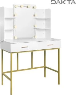 Dakta ® Luxe Make-Up Tafel Met Spiegel Met Verlichting | 2 Lades | Wit En Goud | Kaptafel 9 Dakta ® Luxe Make-Up Tafel Met Spiegel Met Verlichting | 2 Lades | Wit En Goud | Kaptafel -Make-Up Poeder Verkoop 956x1200 4