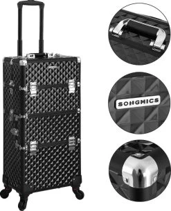 Merkloos Trolley, Make-up Koffer, Cosmetische Koffer, Voor Nageldesign, Make-up Organizer, Koffer Met Draagtas, Zwart JHZ04B -Make-Up Poeder Verkoop 970x1200 2